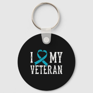 Love My Veteran Teal Ribbon Ptsd Outfit Gift Idea Keychain