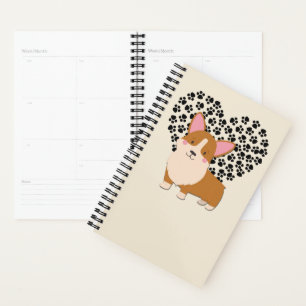 Love My Welsh Corgi Puppy Dog Paw Prints Heart Planner