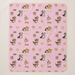 Love My Yorkie Pink Sherpa Blanket