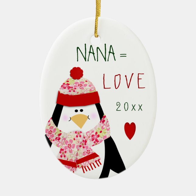 Love NANA Penguin Christmas Gift Ceramic Ornament (Front)