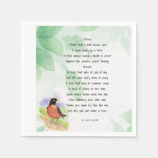 Love Nature Inspirational Poem Trees Kilmer  Napkin (Front)