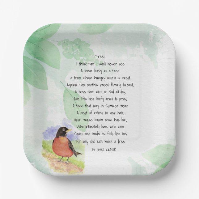 Love Nature Inspirational Poem Trees Kilmer  Paper Plate (Front)