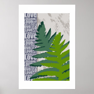 Love Nature Stylized Blue & Green Fern Leaves Poster