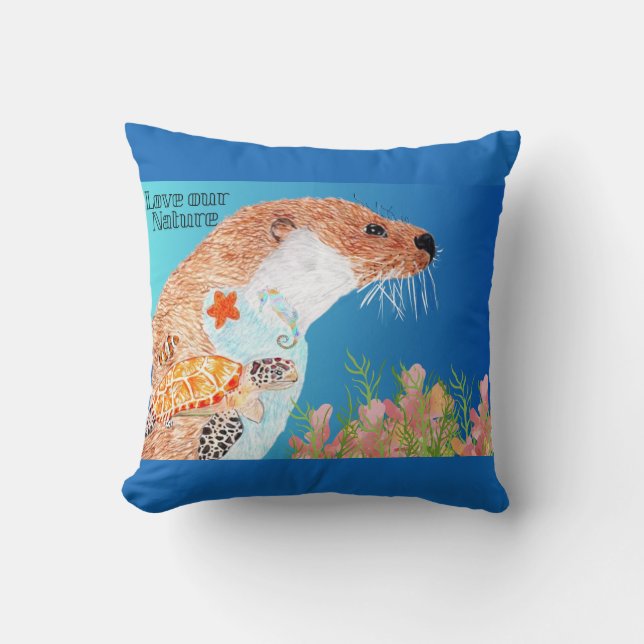 Love  nature with Otters  Throw Pillow (Front)