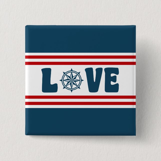 Love nautical design 2 inch square button (Front)
