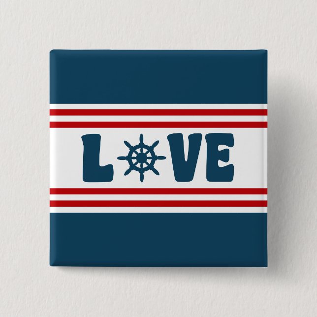 Love nautical design 2 inch square button (Front)