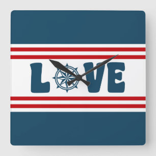 Love nautical design square wall clock