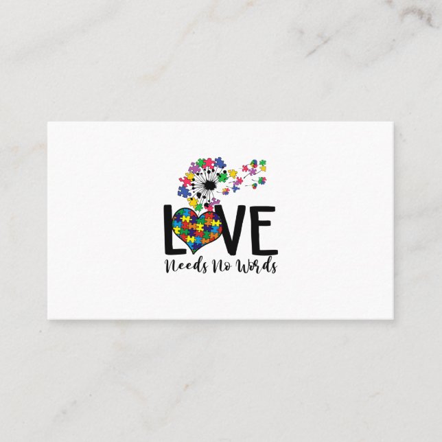 Love Needs No Words Autism Awareness Heart Puzzle Business Card (Front)