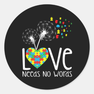 Love Needs No Words Autism Awareness Heart Puzzle  Classic Round Sticker