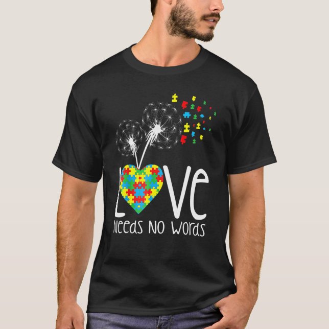 Love Needs No Words Autism Awareness Heart Puzzle  T-Shirt (Front)