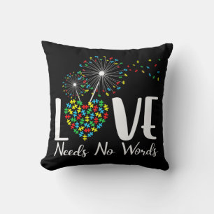Love Needs No Words Autism Awareness Heart Puzzle Throw Pillow