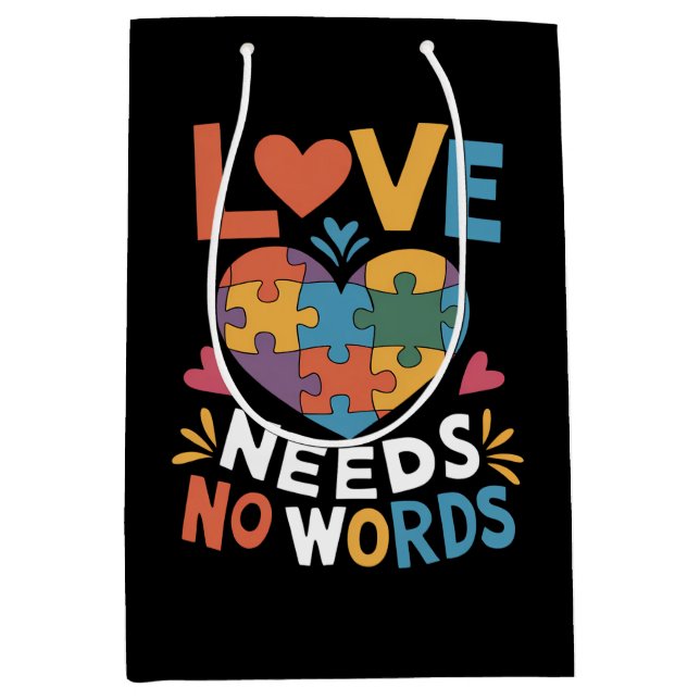Love Needs No Words Autism Awareness Medium Gift Bag (Front)