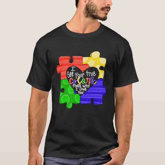 Love Needs No Words Autism Awareness Puzzle Piece  T-Shirt (Front)