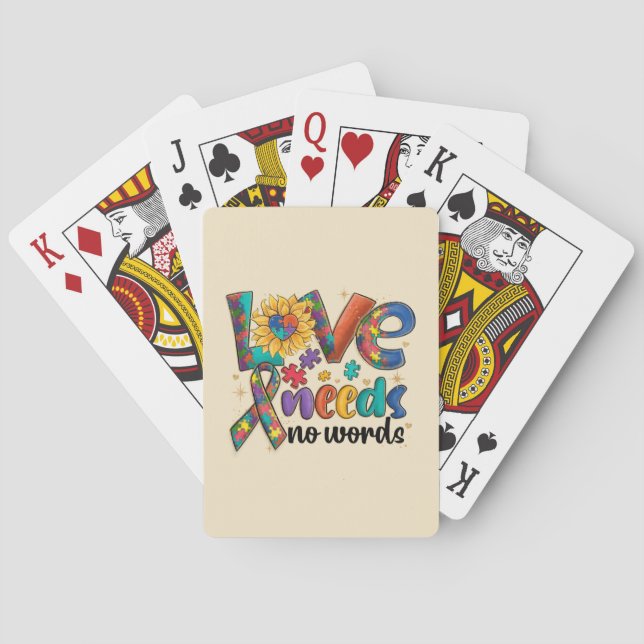 Love Needs No Words - Autism Awareness Sunflower Playing Cards (Back)