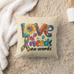 Love Needs No Words - Autism Awareness Sunflower Throw Pillow