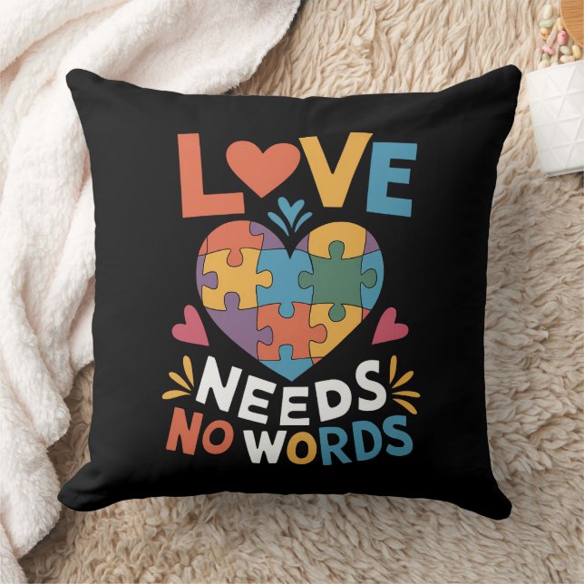 Love Needs No Words Autism Awareness Throw Pillow (Blanket)