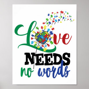 Love Needs No Words Autism Shirt Autism Awareness Poster