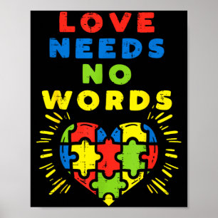 Love Needs No Words Heart Puzzle Autism Awareness Poster