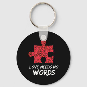Love Needs No Words Puzzle Heart Design Keychain