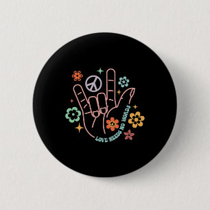 Love Needs No Words Retro Hand Sign Groovy Autism 2 Inch Round Button