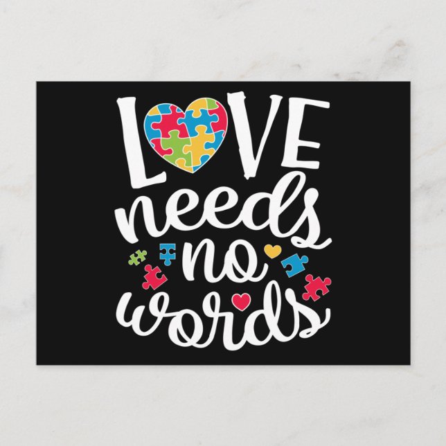 Love Needs No Words T shirt Autism Awareness Invitation Postcard (Front)