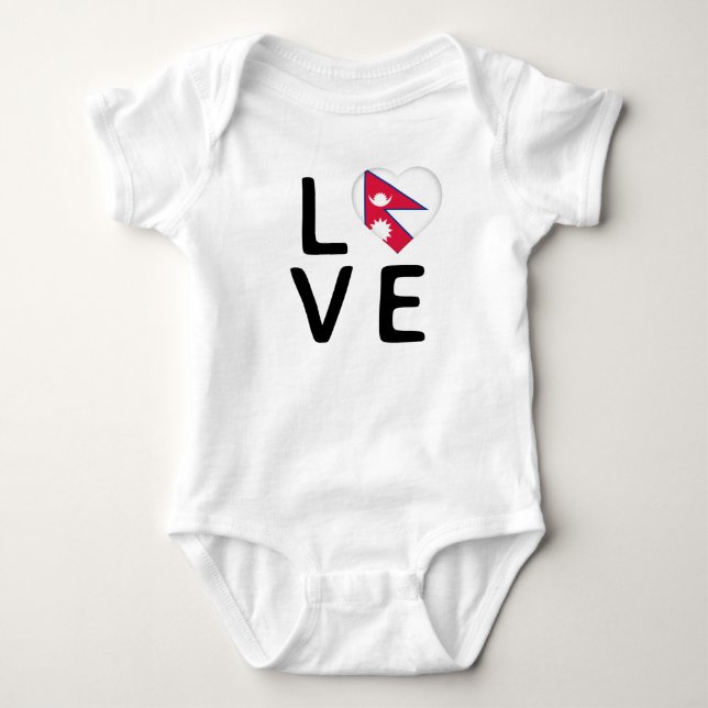 Love - Nepal Flag Baby Bodysuit (Front)