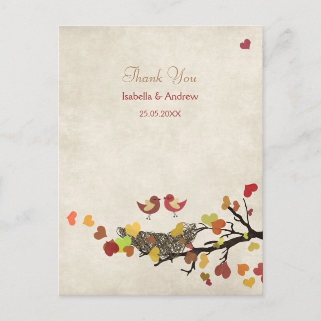 Love Nest  Wedding Thank You Postcard (Front)