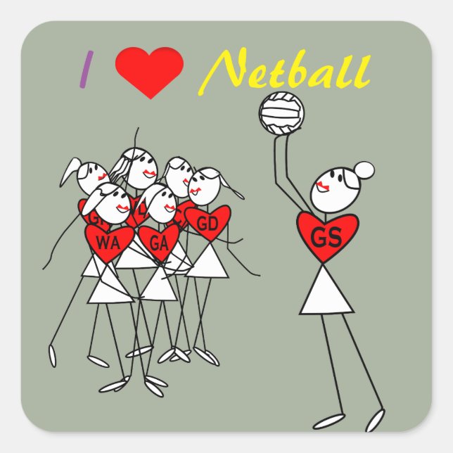 Love Netball Positions Stick Figures Square Sticker (Front)