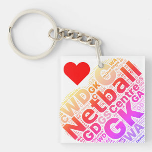 Love Netball Positions Typography Heart Design Keychain