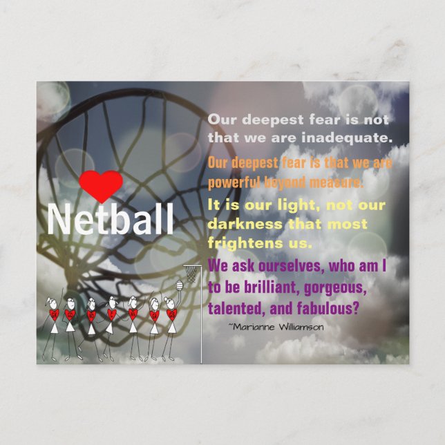 Love Netball Theme and Inspirational Quote Postcard (Front)