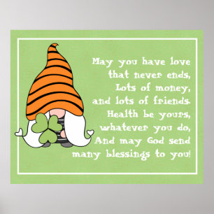 Love Never Ends Gnome Irish Blessing   Poster