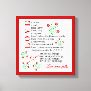 Love Never Fails   1 Corinthians 13 4-8 Canvas Print
