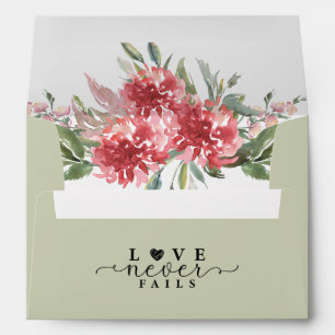 Love Never Fails Bible Verse Pink Flowers green Envelope