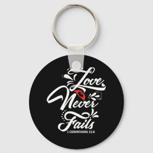 Love Never Fails Bible Verse Valentines Day Keychain