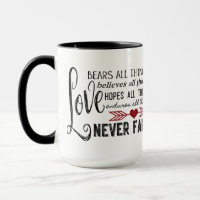Love Never Fails Cardinal 15 oz. Mug