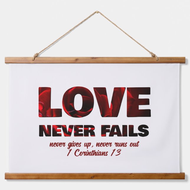 LOVE NEVER FAILS Christian Hanging Tapestry (Front)