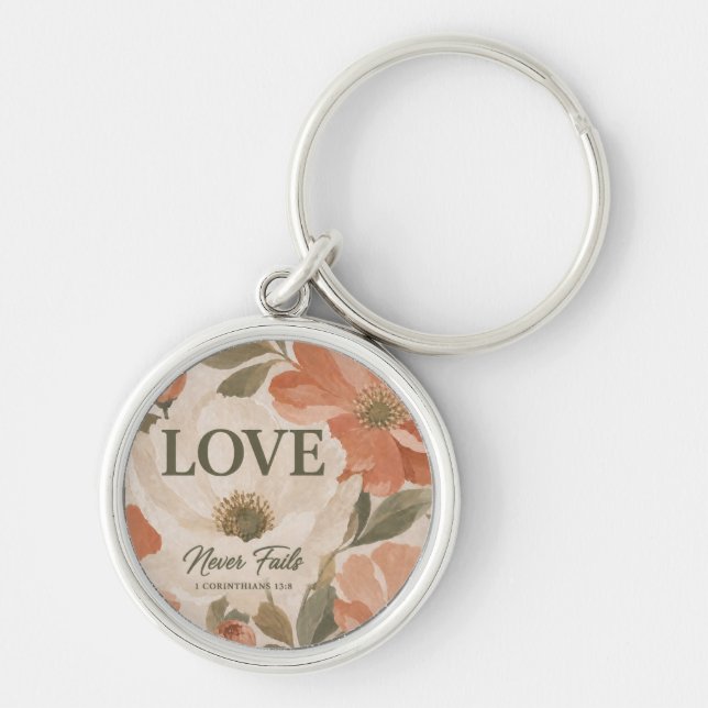 LOVE NEVER FAILS | Christian Wedding Gift Keychain (Front)