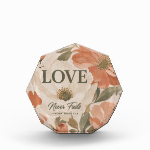 LOVE NEVER FAILS   Christian Wedding Gift Photo Block
