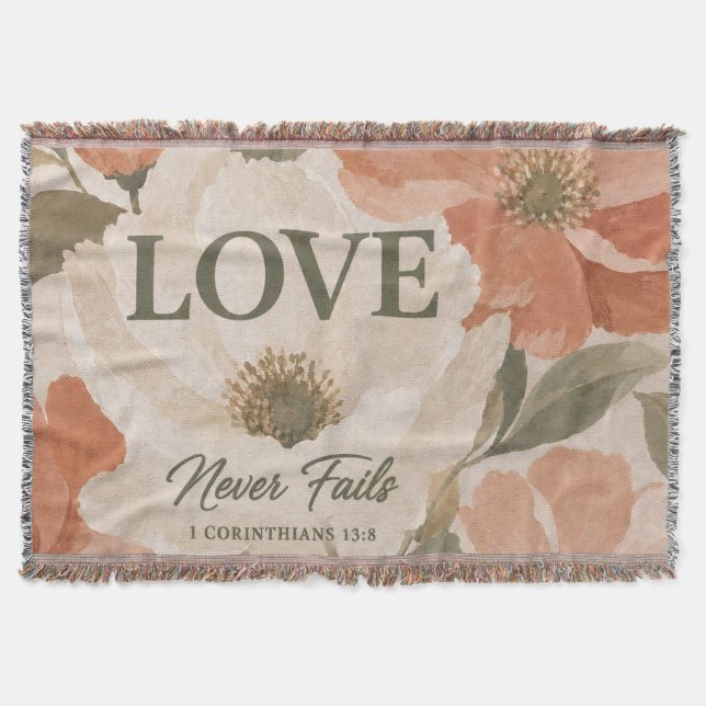 LOVE NEVER FAILS | Christian Wedding Gift Throw Blanket (Front)