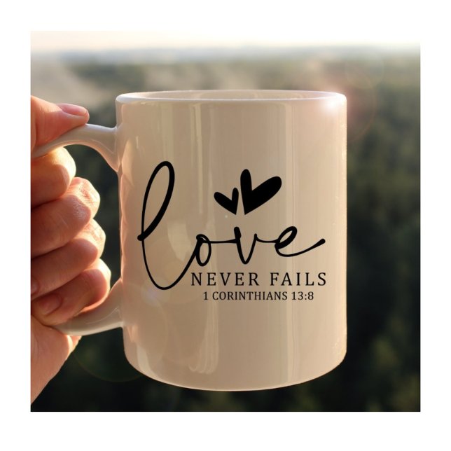 Love Never fails Corinthians 13:8 Christian Psalm Coffee Mug (Creator Uploaded)