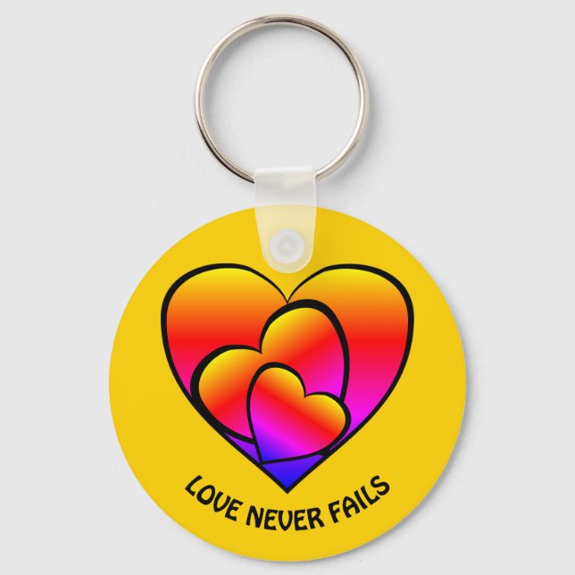 LOVE NEVER FAILS Custom Colourful Hearts Keychain (Front)
