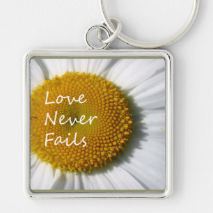 Love Never Fails Daisy 1 Corinthians 13 Keychain
