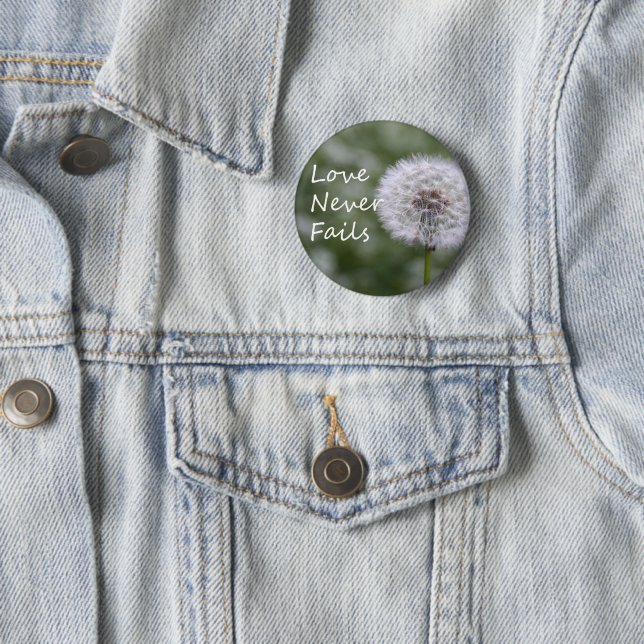 Love Never Fails Dandelion1 Corinthians 13 2 Inch Round Button (In Situ)