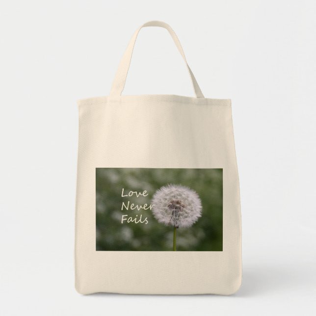 Love Never Fails Dandelion1 Corinthians 13 Tote Bag (Front)