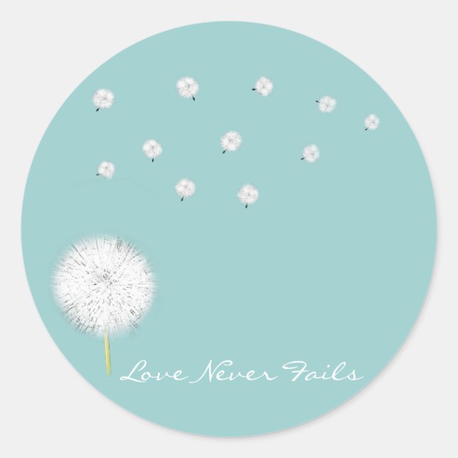 Love Never Fails Dandelion 1 Corinthians 13 Classic Round Sticker (Front)
