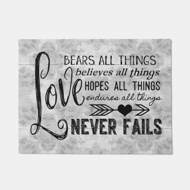 Love Never Fails Door Mat (Grey) (Front)