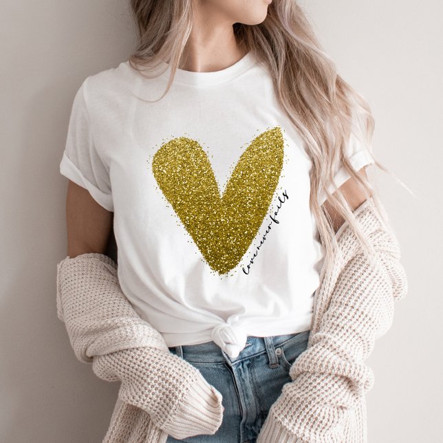 Love Never Fails Faux Glittery Gold Heart T-Shirt (Creator Uploaded)