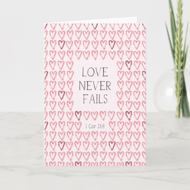 "Love Never Fails" Heart Card (Front)