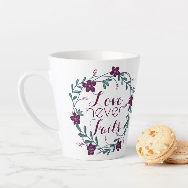 Love Never Fails Latte Mug (In Situ)