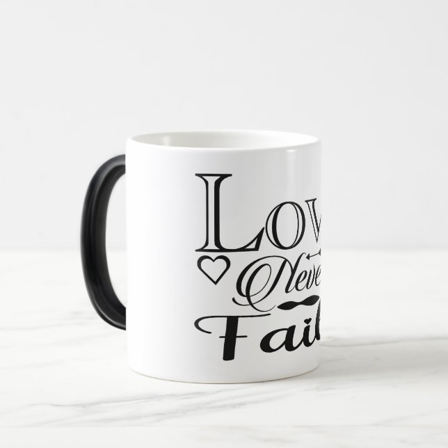 Love never fails magic mug (Front Left)